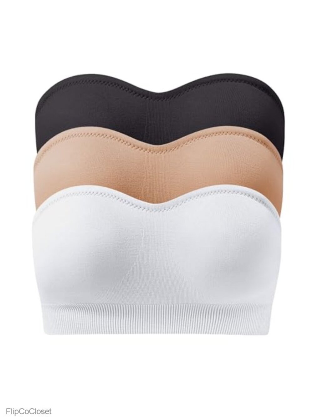 Strapless Bandeau Bra With Non-Removable Pads, Wireless, No-Slip Silicone,